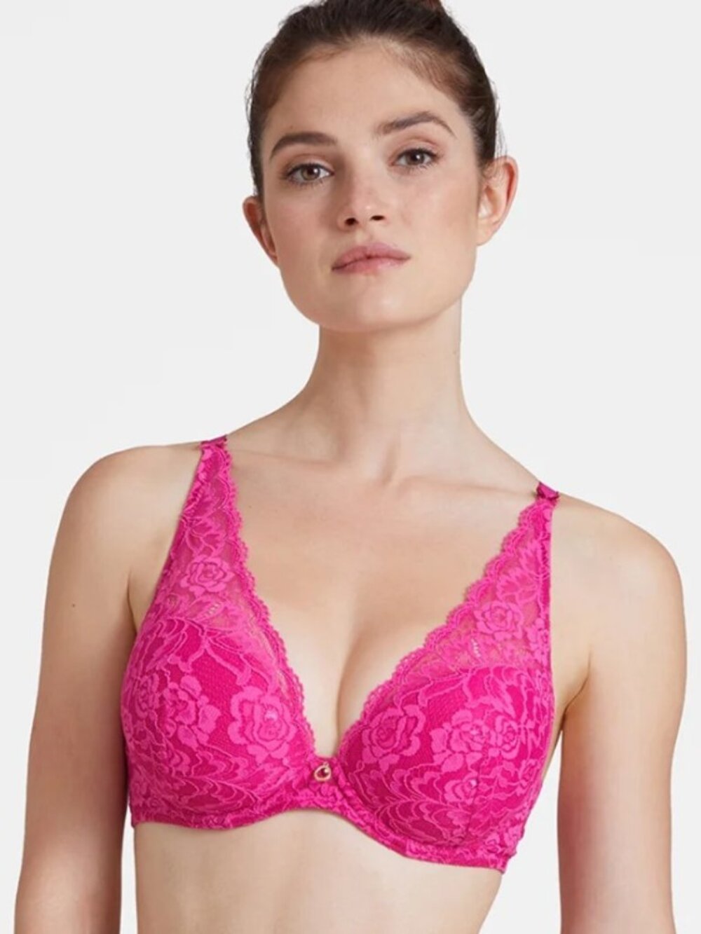 Aubade Rosessence Lace Bright Fuschia Pink Plunge Push Up Bra